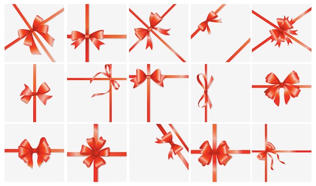 Free vector bows and ribbons on white background holiday decoration for cards and gifts