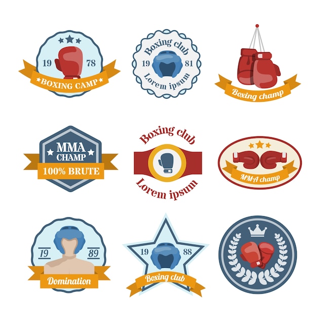 Free vector box fight sport camp club championship emblems set isolated vector illustration