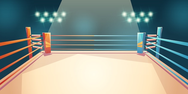 Box ring, arena for sports fighting cartoon illustration