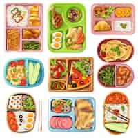 Free vector boxed lunches set