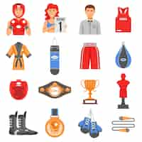 Free vector boxing ammunition flat color icons set