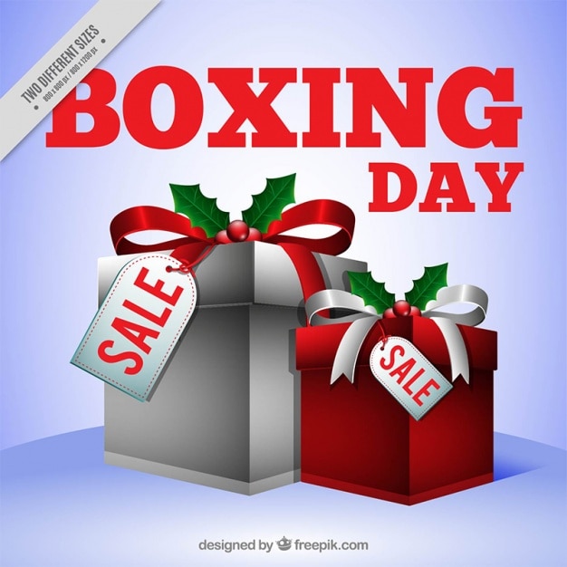 Boxing day background with gift boxes of christmas gifts