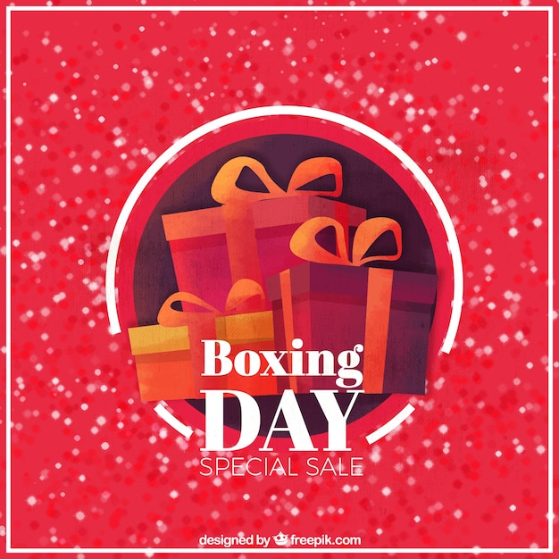 Boxing day background with gifts in watercolor style