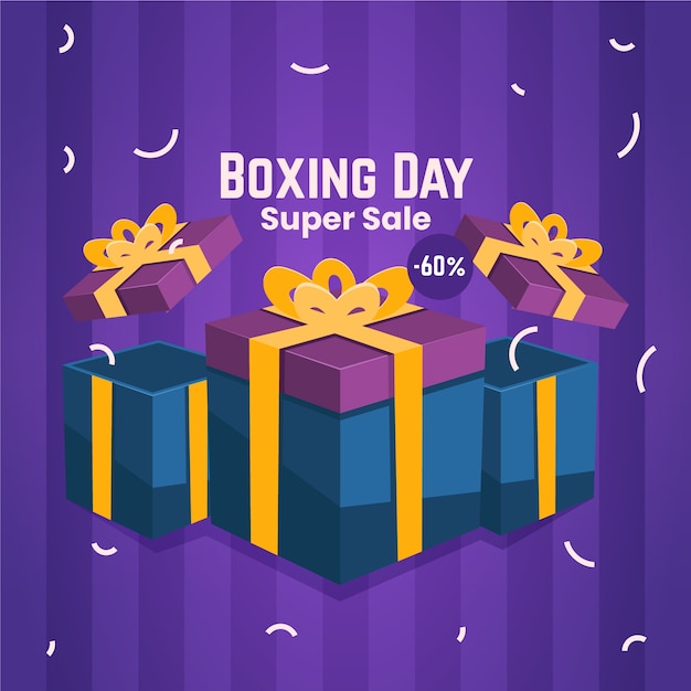 Free vector boxing day banner with presents