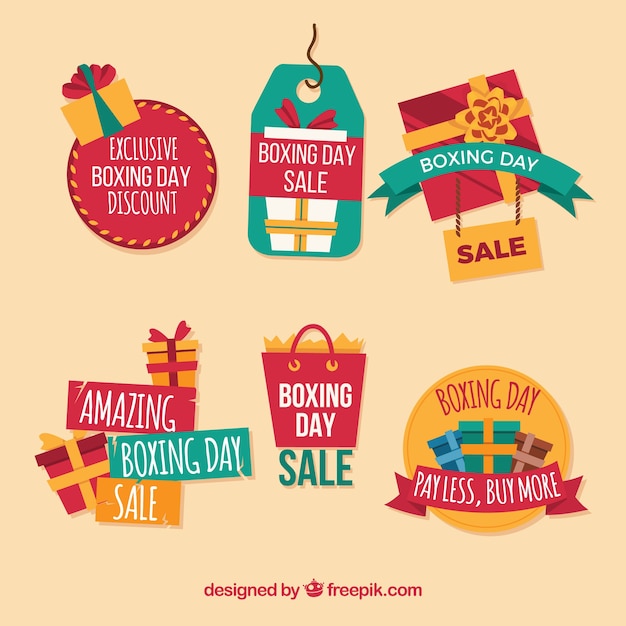 Free vector boxing day sale badge with different shapes