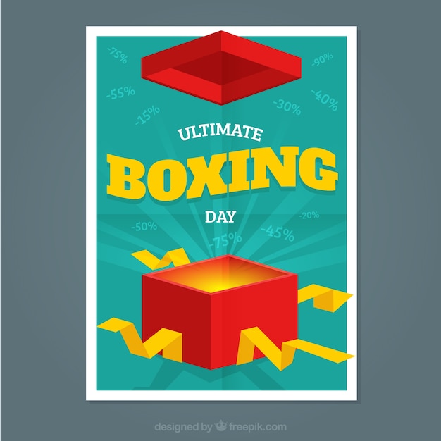 Free vector boxing day sale poster with an open box