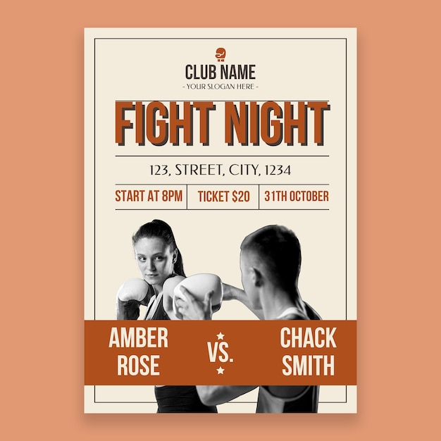 Free Vector Boxing fight night poster template Free Vector Boxing fight night poster template