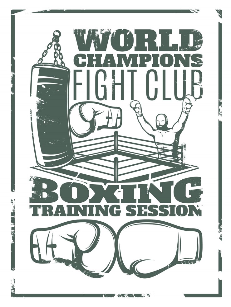 मुफ़्त वेक्टर boxing monochrome worn print with fighter punching bag ring and gloves