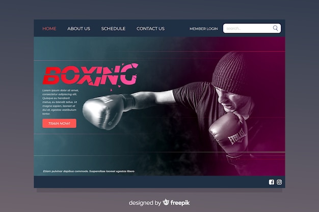 Бесплатное векторное изображение Спортивная посадочная страница бокса