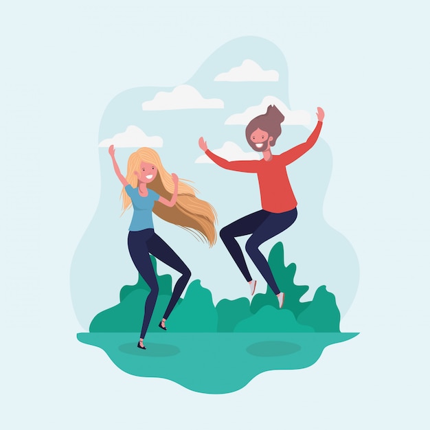 Бесплатное векторное изображение Мальчик и девочка прыгают в парке