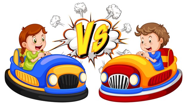 Free vector a boy bumper car vs a girl bumper car