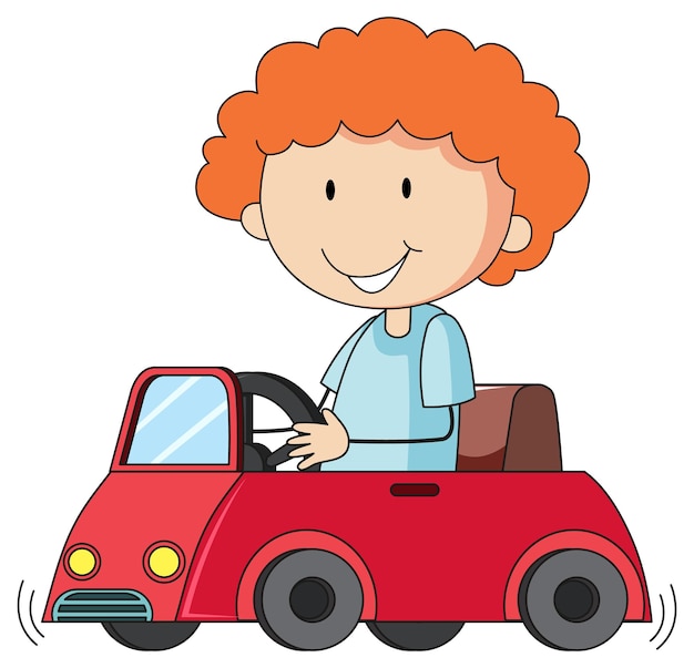 A boy in a car toy cartoon character isolated
