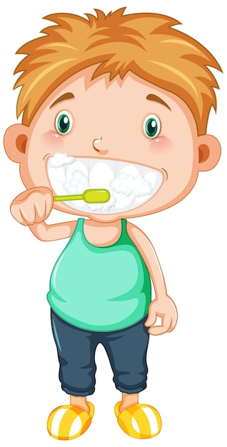 Free vector boy cartoon brushing teeth