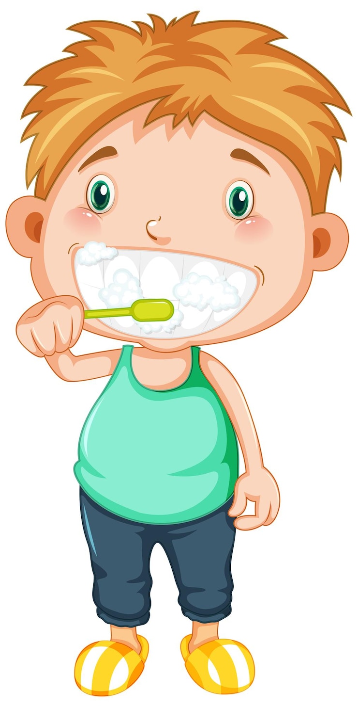 Free Vector boy cartoon brushing teeth