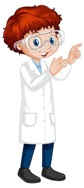 Free vector a boy cartoon character wearing laboratory coat