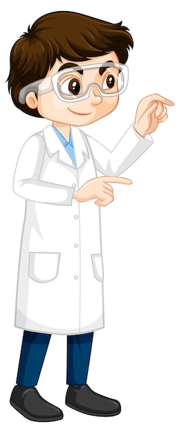 Free vector a boy cartoon character wearing laboratory coat