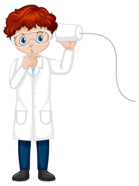 a boy cartoon character wearing laboratory coat