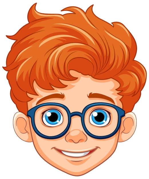 Testa del fumetto del ragazzo con gli occhiali isolati