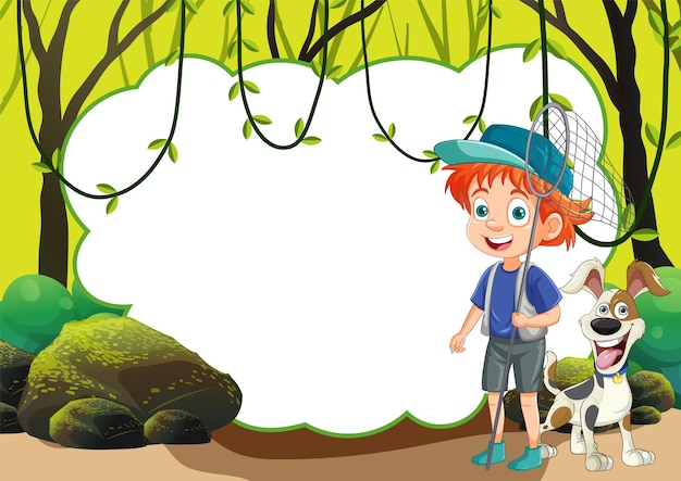 Free vector boy and dog adventure in forest