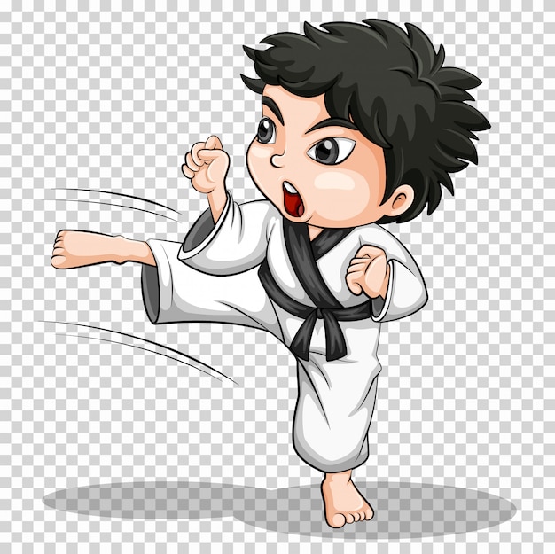 Boy doing karate on transparent 