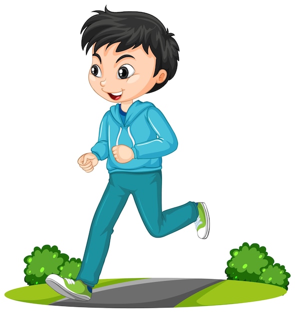 Free vector boy doing running exercise cartoon character isolated