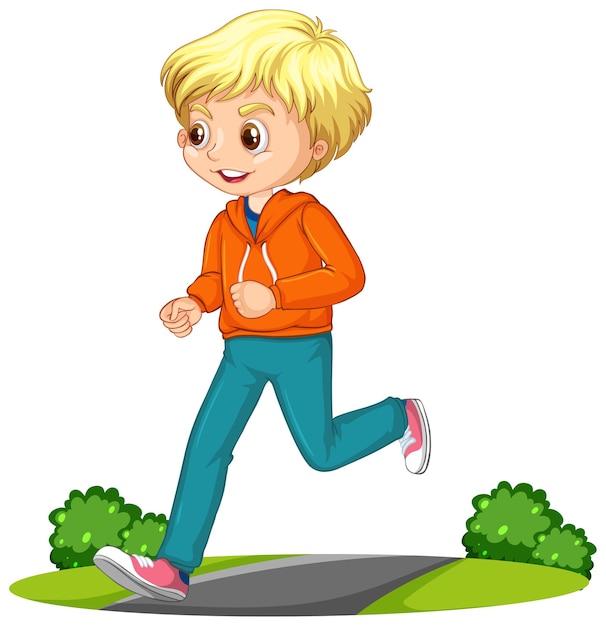 Free vector boy doing running exercise cartoon character isolated