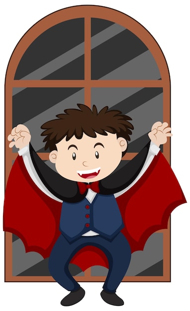 A boy dressing dracula costume for halloween