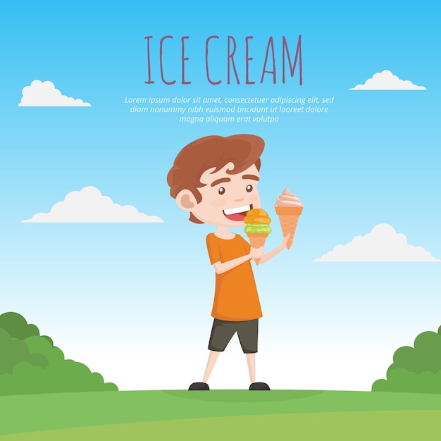 Free vector boy eating ice cream background