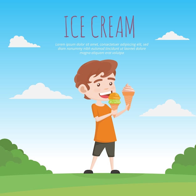 Boy eating ice cream background