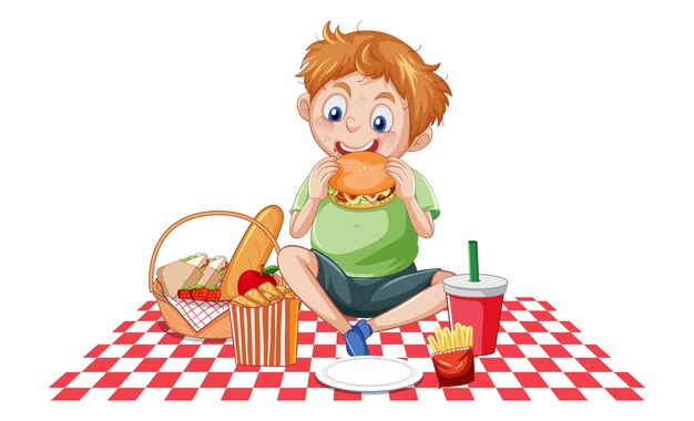 A boy enjoy eating fast food
