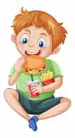 Free vector a boy enjoy eating fast food