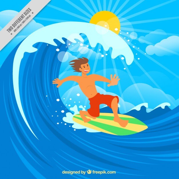 Free Vector boy enjoying with his surfboard background