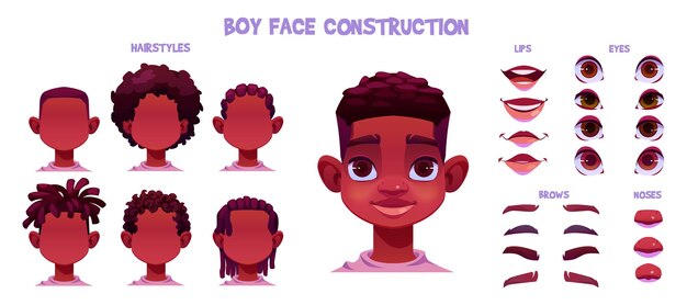 Boy face construction african child creation