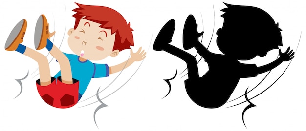 Free vector boy fall down with its silhouette