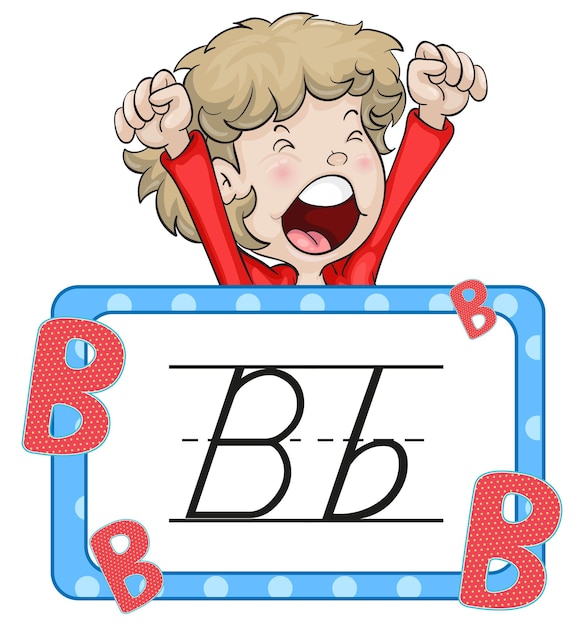 Boy and flashcard for letter b