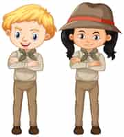 Free vector boy and girl in brown uniform