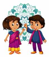 Free vector boy and girl from india with mandala