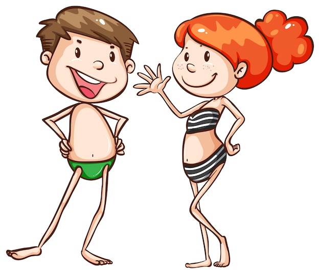 Free vector a boy and a girl going to the beach