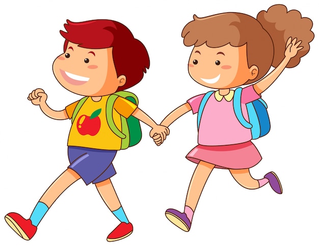 Boy and girl holding hands