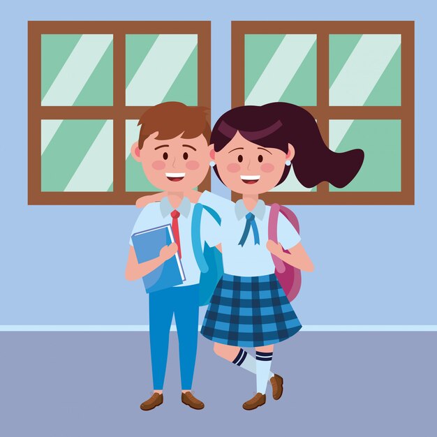 학교의 소년과 소녀 아이