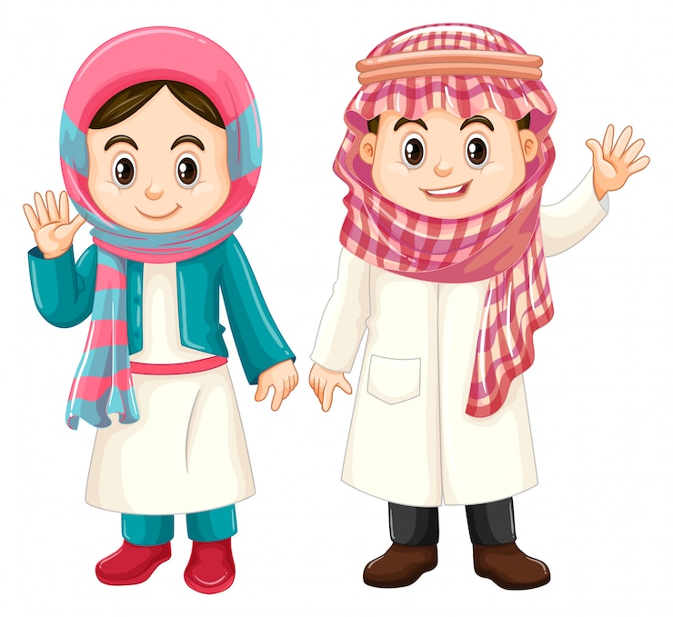 Free Vector boy and girl in kuwait costume