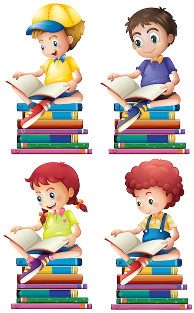 Boy and girl reading books illustration