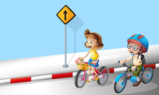 Boy and girl riding bike on the street