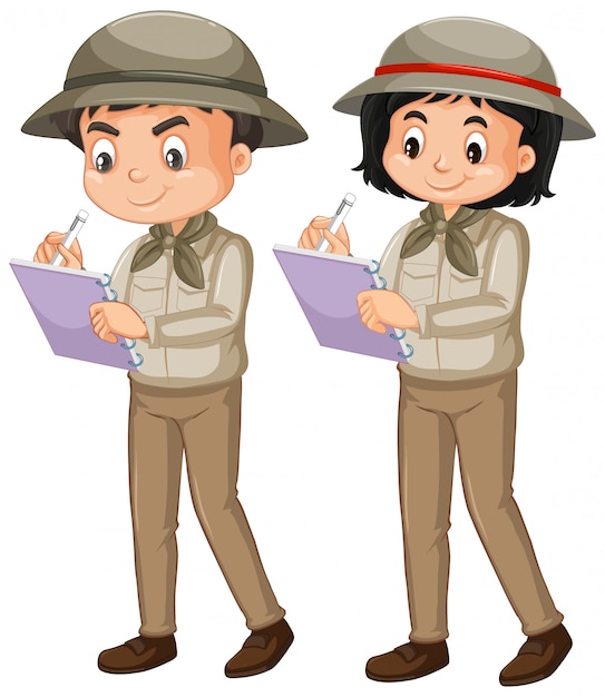 Free vector boy and girl in safari outfit on white