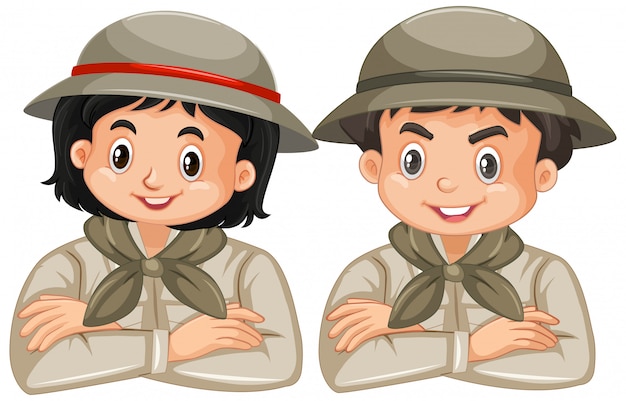 Free vector boy and girl in safari outfit on white