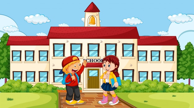 Free Vector boy and girl at school