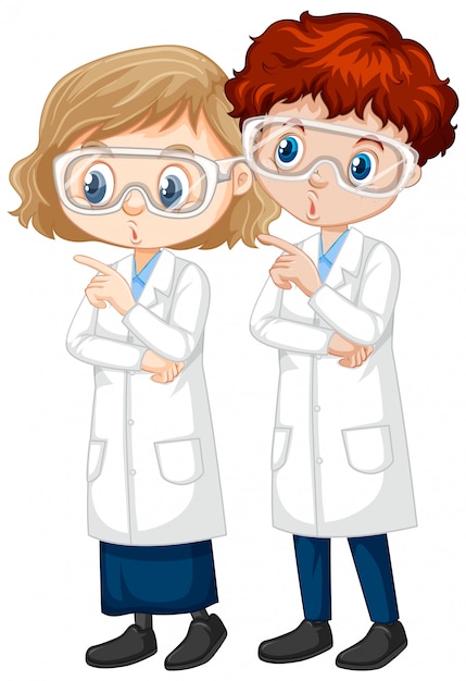 Free vector boy and girl in science gown on isolated illustration