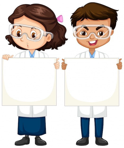 Free vector boy and girl in science gown on white