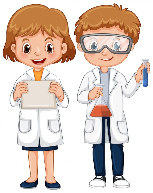 Boy and girl in science gown