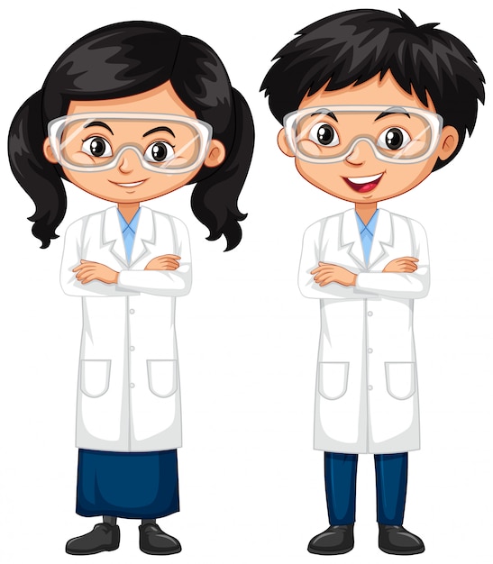 Boy and girl in science outfit